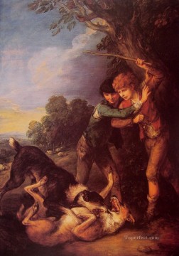 犬 Painting - トーマス・ゲインズボロと戦う犬を持つ羊飼いの少年たち